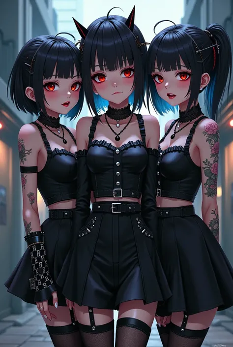 3 anime girl ,goth, punk. 