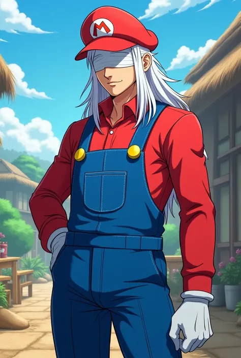 ((“Satoru_Gojo/” "Jujutsu_Kaisen")) is dressed as Super Mario, with a blue overalls and a red shirt.