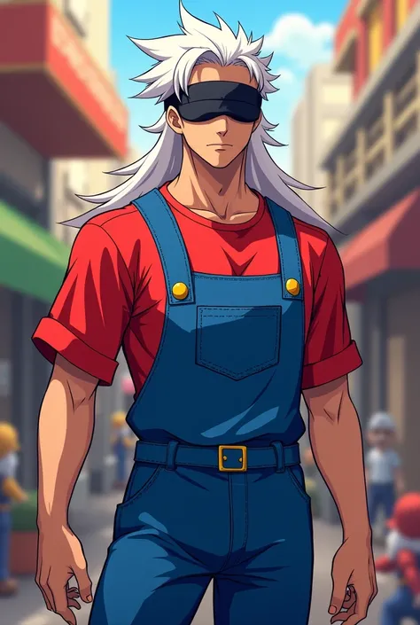 ((“Satoru_Gojo/” "Jujutsu_Kaisen")) is dressed as Super Mario, with a blue overalls and a red shirt.