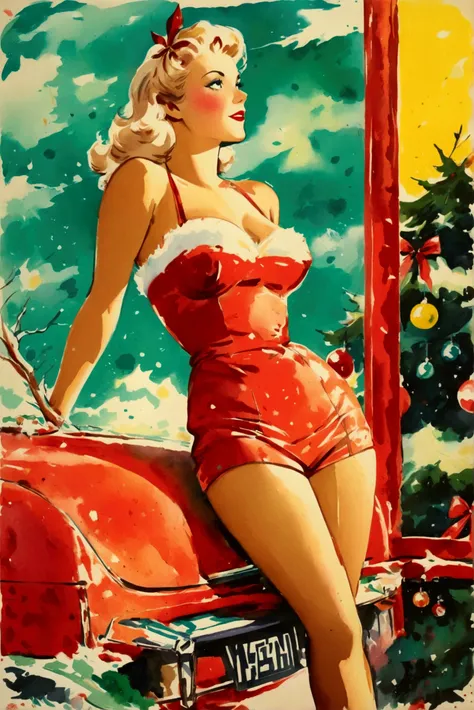 Xmas ,  vintage poster , Retro Style Art ,  retro Xmas poster,  pin-up ,  pin-up , 1950, 1 9 5 0, retro artworks ,  abstract painting,  American style promotional poster , 