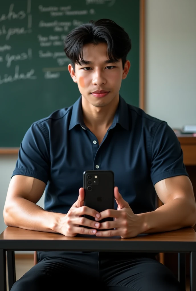  super realistic photo shoot black hair  , (((Men with short hair))), (((, big muscles, big torso))), (((Seductive fit body ))), ((Short Hairstyle))),  (1 handsome Korean guy, 30 years old, big eyes, cute, sitting in a meeting room, confident, big muscles,...