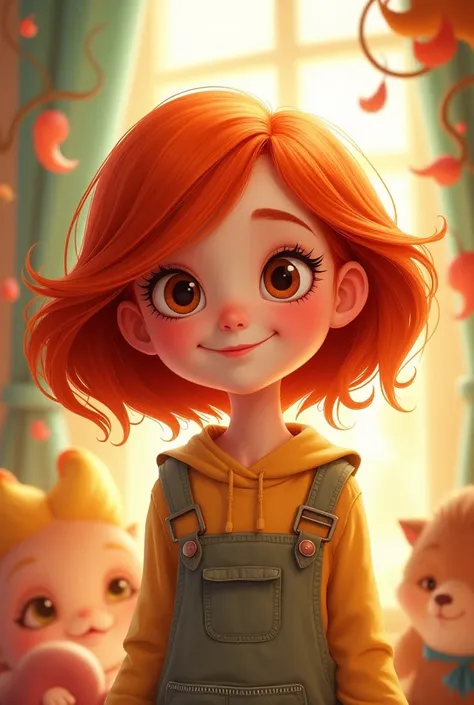 Une petite fille rousse dans un style de dessin animé 