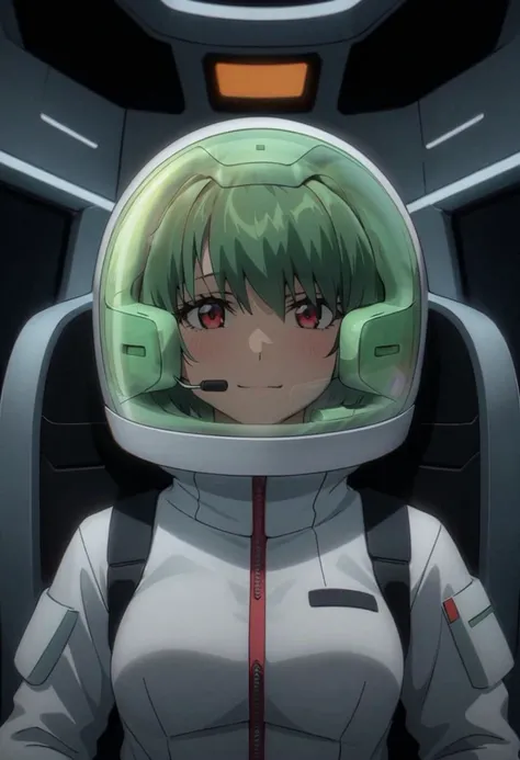 Eva Helm, エナメル調の光沢の白と濃紺のSpace Suit , Astronaut),  Bubble Helmets , Space Helmets , ( 1 girl :1.1)   silver metallic wall   (Space Suit:1.15),  white cargo pants, (Hmm,  what do these buttons do:1.3), In the cockpit (Futuristic spaceship:1.1), Sitting in th...