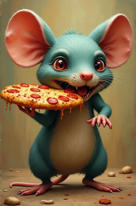 Create a huge, gigantic, very ugly mouse full of diseases with a pizza in your hand. 