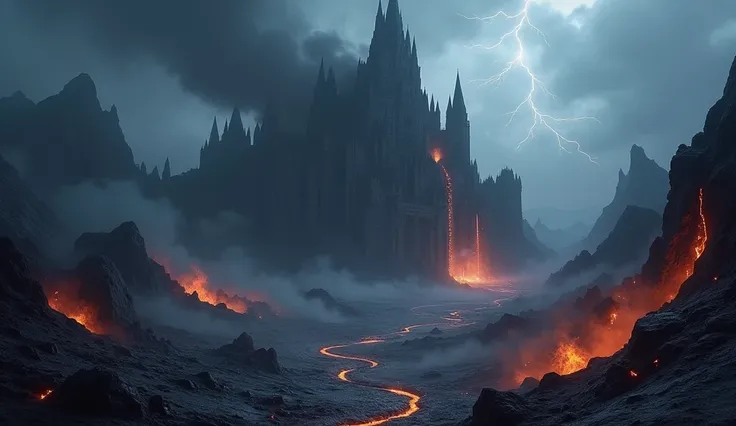 The Dark Fortress"*
 Warcraft Scene:** Establishing shot of Blackrock Mountain, shrouded in darkness with volcanic activity and towering spires.
Lighting:** Dark, with glowing lava and flickers of lightning illuminating the peaks.
- **Details:** Rugged ter...