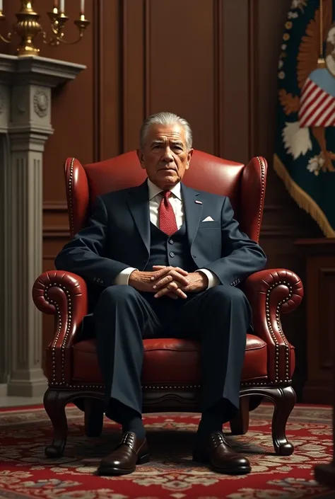 President of a nation sitting in an armchair (in a position of power)