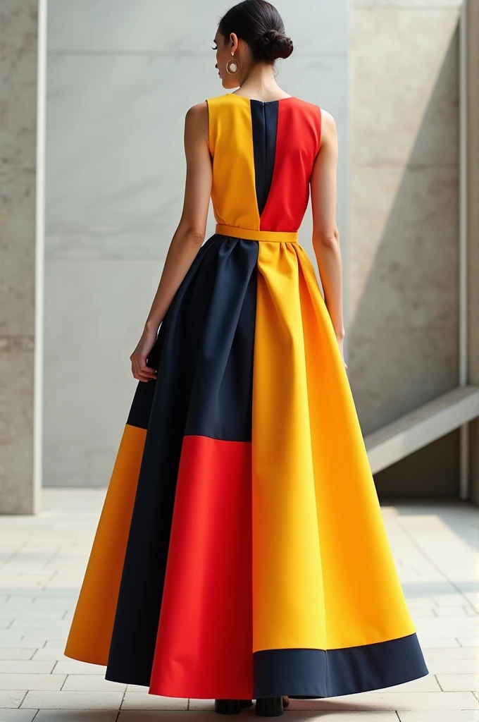 Create a Bauhaus dress front and back, Let it be colorful 