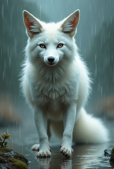 Female FaceWhite Fox Walks in the Rain Exposing Her Chest