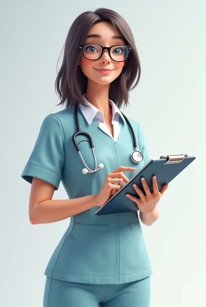 "Create a full-body, professional yet fictional character representing Health Assistant. The character should have a realistic, approachable design but not be human. The character should wear a smart, clean outfit with a stethoscope around their neck, like...