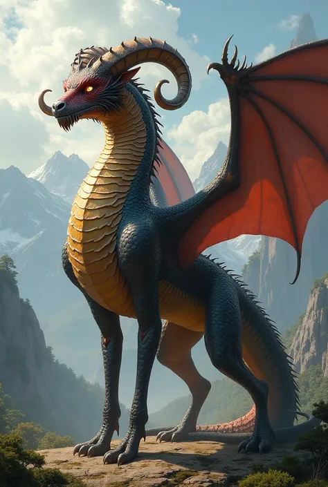 Make a combination of a dragon and a colossal and realistic fox