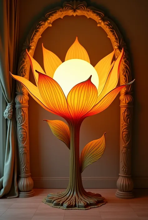 Lamp in the shape of a large flower with an arch 
