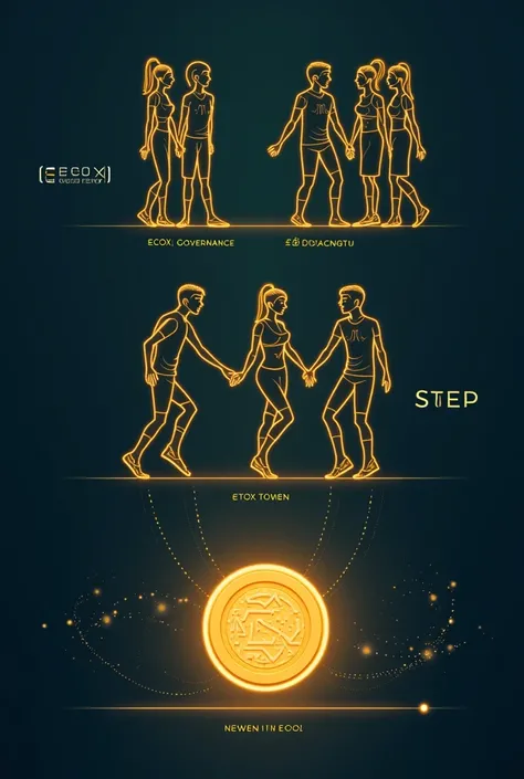 Create a clean, diagrammatic representation of EcoX and Eco evolving into the New Era token:

Step 1:
Illustrate EcoX and Eco standing together, with glowing outlines to represent their tokens.
Include labels EcoX: Governance and Eco: Ecosystem.
Step 2:
Sh...