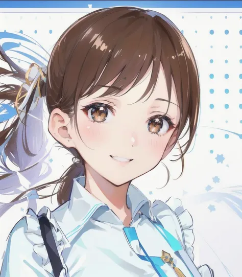 Highest quality,ラクロスのスティックを握っているbeautiful girlのクローズアップ,Brown Hair, ponytail,Rin々Beautiful double eyelids,Droopy eyes,Almond Eye,Fair skin,Smiling,Shiny skin,Glowing Skin,beautiful girl