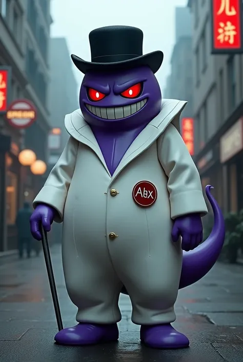 Create an image of Gengar dressed as Alex in a Clockwork Orange 