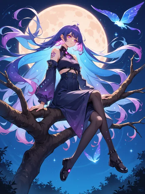 score_9, score_8_up, score_7_up, source_anime,
surreal, 
1girl,Kpop idol, very long hair, floating hair,glowing hair, 
 night scene,moon in the sky,purple hues,starry night,dreamlike atmosphere,glowing edges,mystical,high contrast,ethereal light,sitting on...