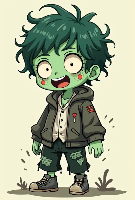 Anime style,  chibi, Zombie Boy , Green,  Detailed Outfit