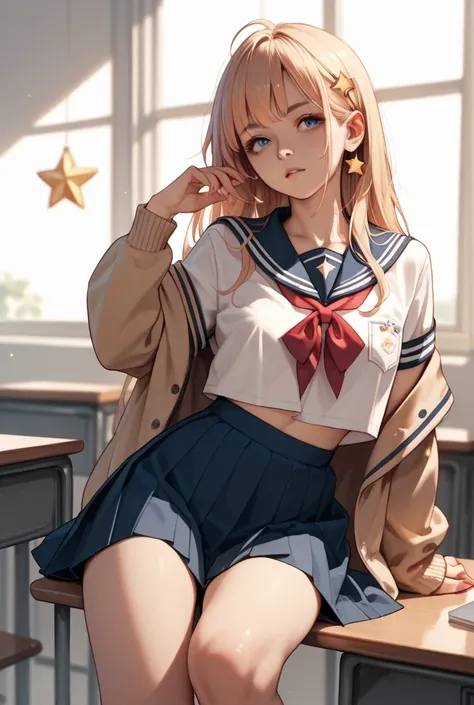 Sexy anime girl with a porn star like body in a school uniform nothing underneath the uniform  