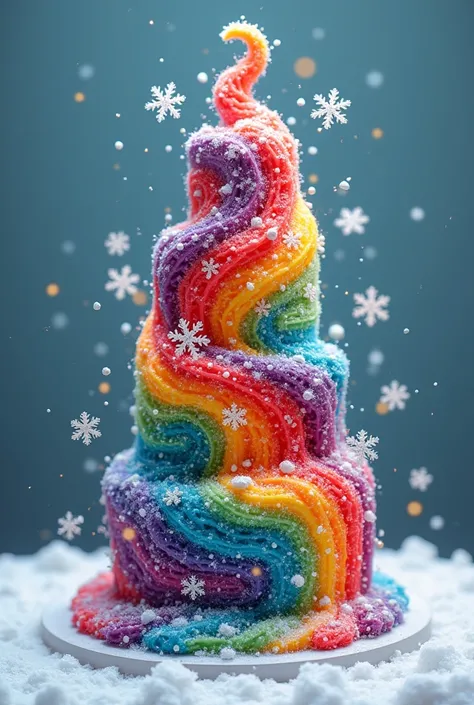 奇抜で colorful なケーキ,  colorful ,  psychedelic,  Christmas Cake, Asymmetrical Design,  Snowflakes , Rainbow Kara