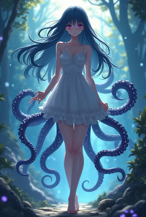 Make it into an anime where there a woman with tentacles for legs 