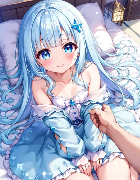 ((((Luminous Hair)))),masterpiece, best quality, extremely detailed, (illustration, official art:1.1), 1 girl ,(((( light blue long hair)))), ,(((( light blue long hair)))),light blue hair, , long hair ((blush)) , cute face, big eyes, masterpiece, best qua...