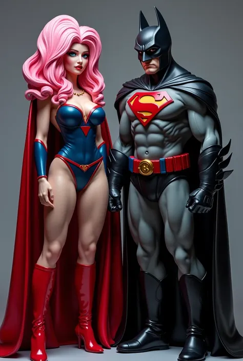  Superman art a beautiful and sexy totally submissive pink-haired woman wearing latex clothes with the Superman symbol and high heel long boots next to an ugly woman, Fat and old . I want everything as I mentioned Batman in LEGO , night