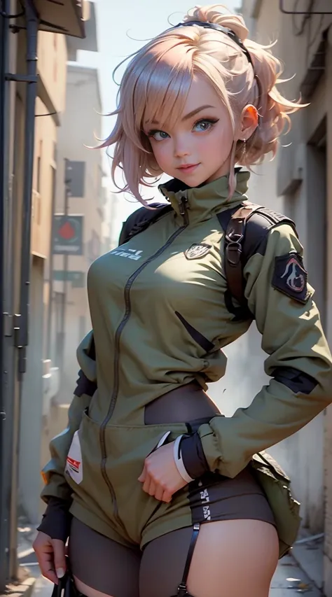 Andride18 Dragon Ball, Une fille en uniforme de camouflage militaire, (((mini short camouflage))),avec une mitrailleuse, dans le désert, (((Mettez-vous à quatre pattes avec vos fesses tournées vers ici))) gros seins, gros cul, grosees fesses!!! grosses cui...