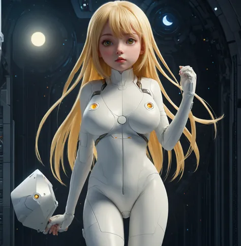 (Young Girls, , blond, realistic, pale), (of ( eyes:1.2)), ( slim:1.3), (fantasy space suit), 美丽of脸庞, 对称of脸, greg rutkowski,  wlop 和 Sam Kuvshinov , ( long hair), Golden lashes , Big Iris, Large pupil, whole body,  站在航天发射场of背景上, ArtStation, 8K,  Science Fi...