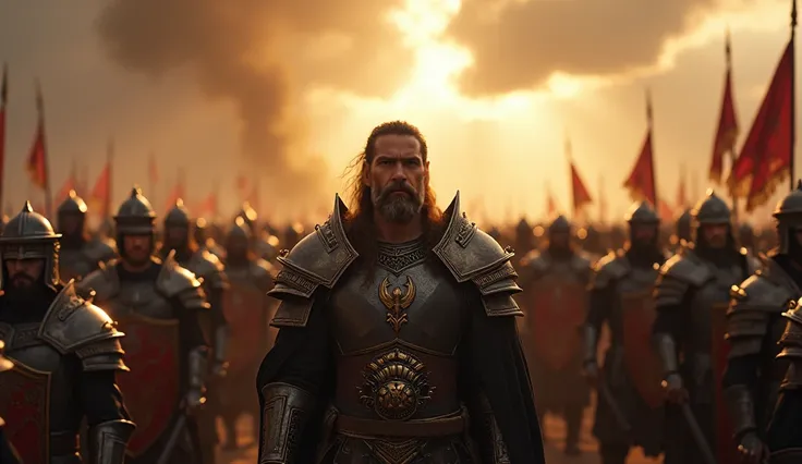 The Human Defenders"**
 Warcraft Scene:** Action:** The camera focuses on King Llane addressing his troops, inspiring them to stand firm and defend their realm.
- **Lighting:** Bright and noble, with sunlight breaking through dark clouds.
- **Details:** Or...