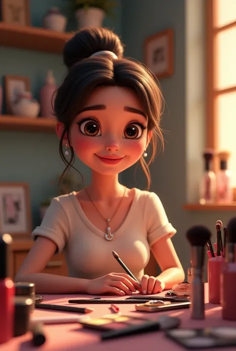 A girl makeup artist in Pixar mode 