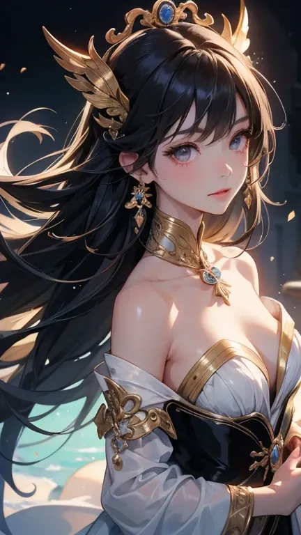 masterpiece,  best quality: 1.4), 详细background, 一名goddess, 古老神秘Sexygoddess, beauty女战士战神 , beautySexygoddess,Happy， Big Breasts ，Big breasts，超realistic,  intricate , 32K, Realistic light and shadow style ，( perfect details : 1.5, 8K Wallpaper, masterpiece, ...