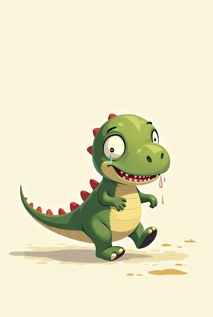 Draw me a cute character that falls while running. Its not this, I need to see falling more clearly; redraw the character as a dinosaur; draw the character as a dinosaur, so I can see tears