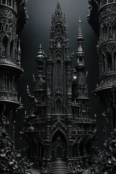 one high Dark black Tower, by Gotik.
best quality, masterpiece, intricate details, ultra-detailed