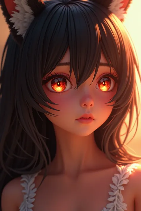 Arabic, tanned skin, High Definition, kitsune ears, Masterpiece}}, of the highest quality, Highly detailed CG Unity 8k wallpaper, cinematic lighting, Lens flare, Beautiful detailed eyes, negro, lateral line, multicolored hair, showy light, particle, hetero...