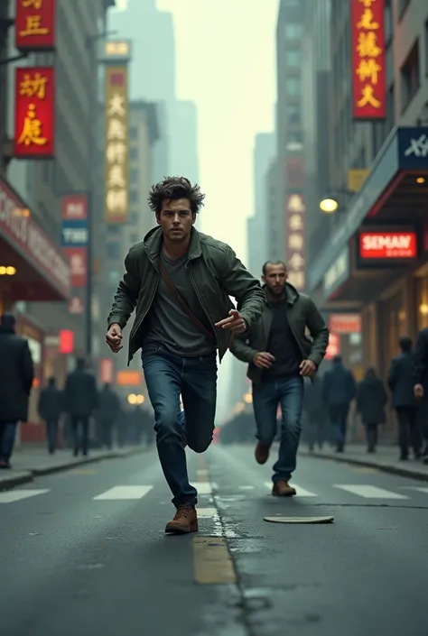 young man being chased by a schizophrenic on the street