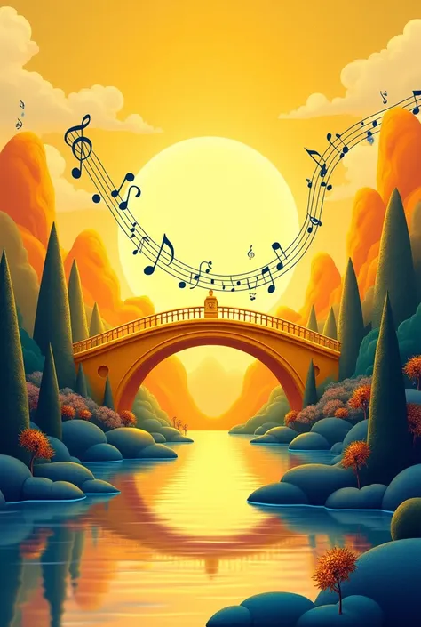 Make a yellow bridge surrounded by musical notes