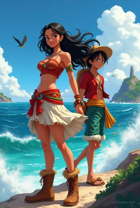 A female anime character with the One Piece anime design inspired by Moana and who appears alongside Luffy 