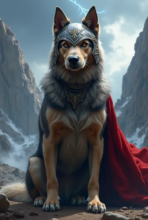 Thors dog with a helmet from the comics 