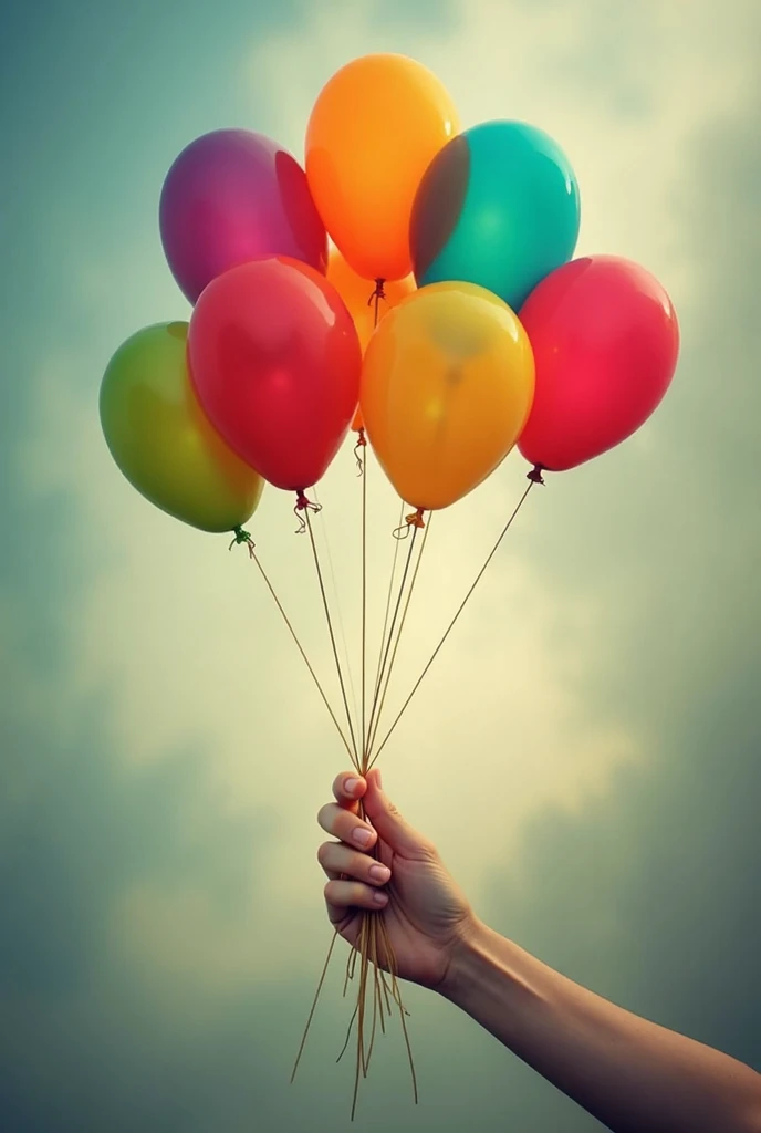 Hand holding colored balloons