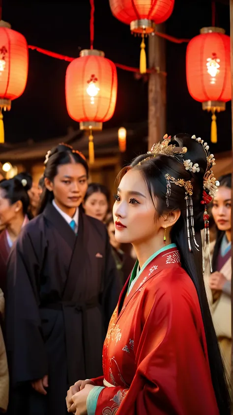 Hgraphic elements, Dynamic Light, Cinematics, HDR, UHD,PHOTOGRAPH OF“A serene moment of CHINESE YOUNG WOMAN travelers interacting with locals during a traditional cultural ceremony, capturing the essence of community and shared experiences.”