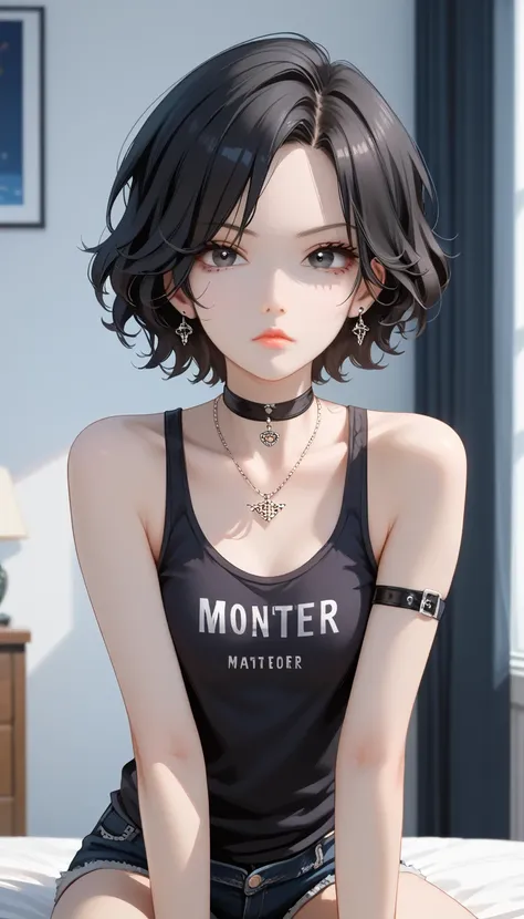 Surrealism, 8k, super detail, UHD, masterpiece, super detail, high details, high quality, best quality, highres, 1080P, HD, perfect anatomy human, anatomically correct, mature girl, 1girl, (solo), cute, sweet, short hair, tomboy hair, black hair, black eye...