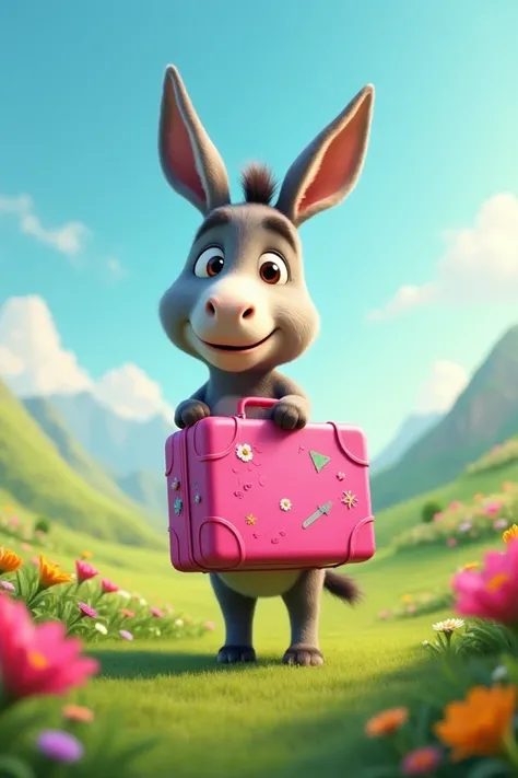 Donkey with a pink suitcase 