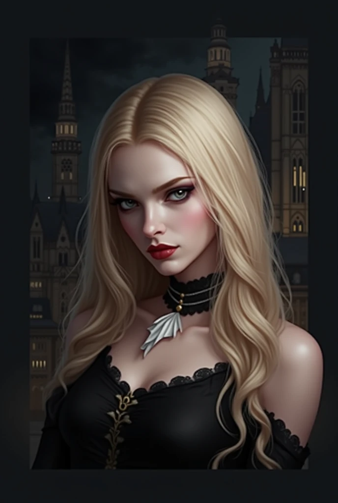 Gothic witch woman with white handkerchief in the heights of Paris blonde