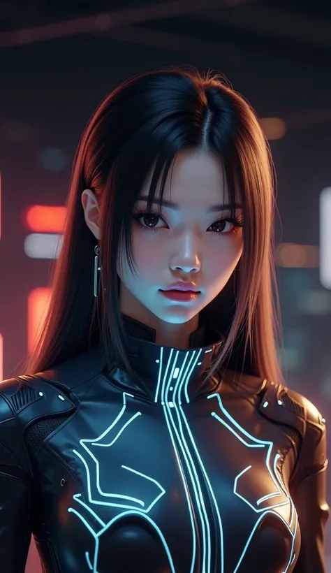 (high quality), (masterpiece), (detailed), 8K, Hyper-realistic portrayal of a futuristic (1woman1.2), Japanese character illuminated by vibrant LED lights. Meticulous details capture the modernity and innovation in this visually stunning composition. Trend...