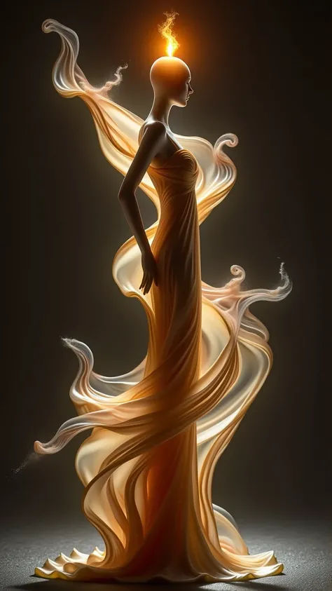 Imagine a single candle, exquisitely sculpted in the enchanting form of a curvaceous figure of a woman. Her silhouette is adorned with flowing curves and intricate folds that evoke the elegance of a gown. The wax possesses a soft, creamy texture, while the...