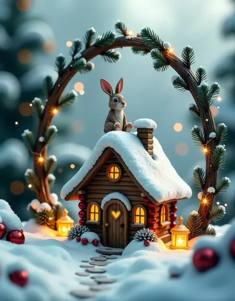  Christmas,  fairy tail , Tiny House,  star lantern , Snow Detail,  Gold and Silver , branch arch ,  mist lutein,  rabbit figurine 