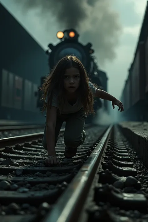 [Flashback: A girl falls onto train tracks as a train rushes by. The scene fades to black with the sound of screeching metal.]
