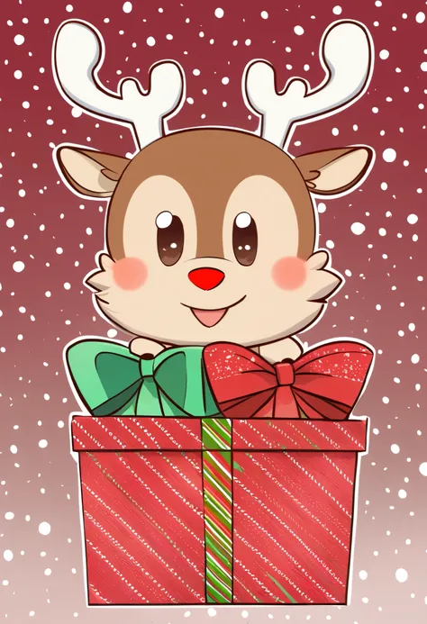  Christmas reindeer animal, cute, gifts, Christmas theme , Chibi,, Rudolph the reindeer 