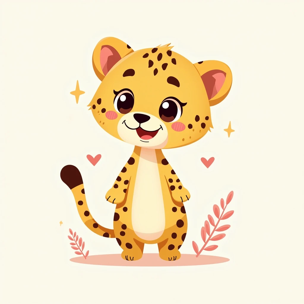 Create a cute chibi cheetah character, In various poses 