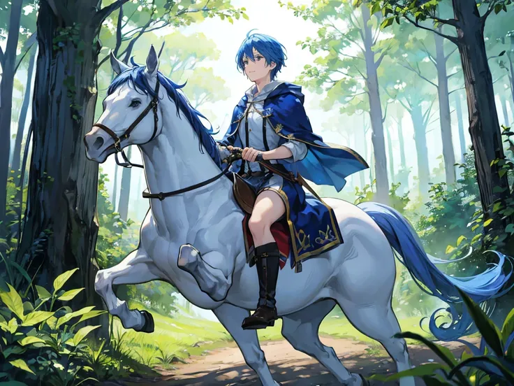 The blue-haired wizard man majoring in meteorology is naked and riding a horse in the woods