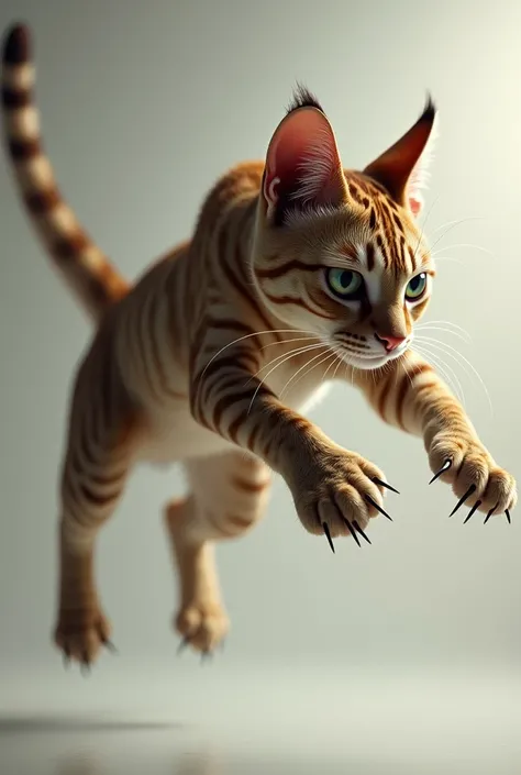 A cat with claws jumps,  photorealistic 